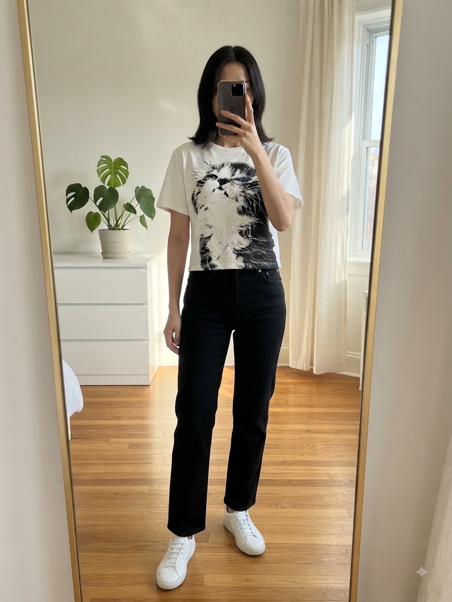 White , kitty t-shirt