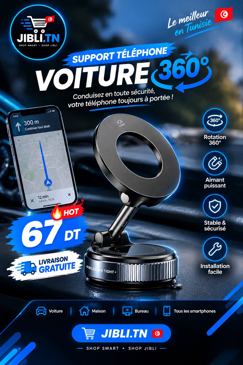 Support Magnétique Voiture ASPOR A708 Rotation 360° 