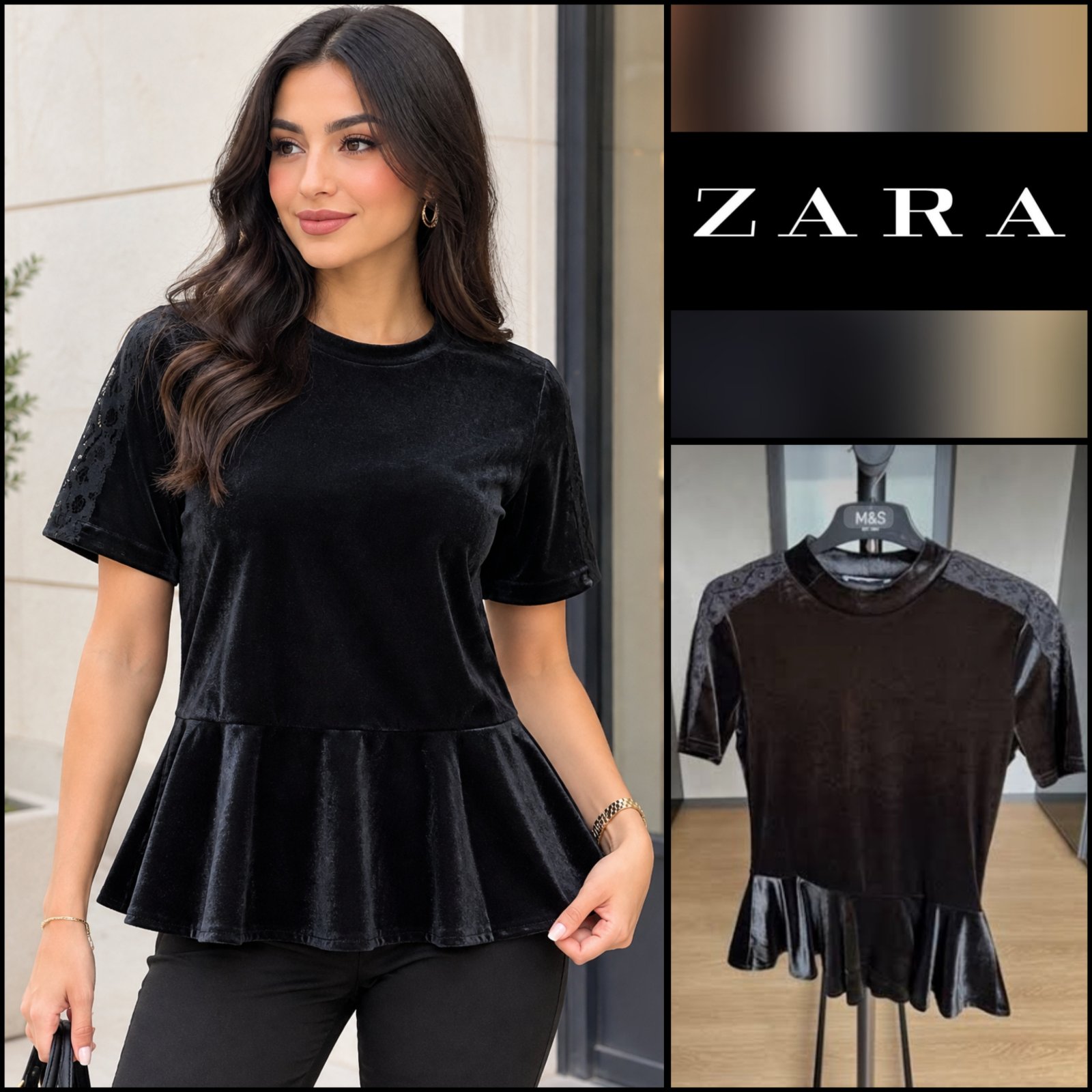 Top ZARA Chic Tissu Velour Léger 💕 Conforme pour la taille S et M