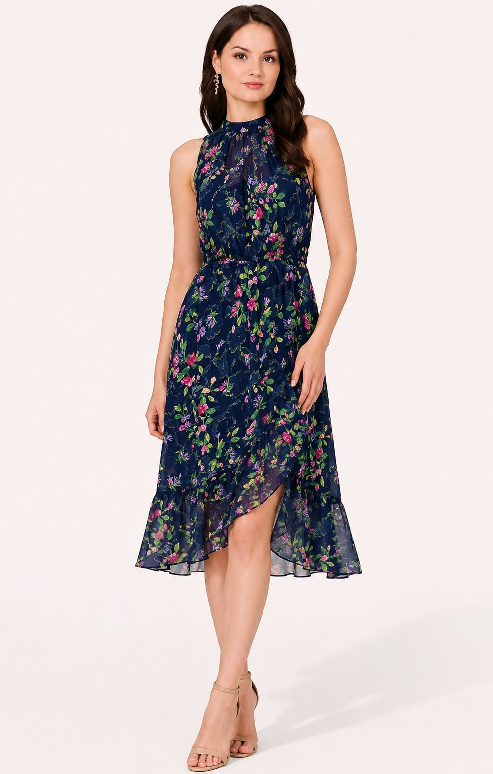 Robe Soirée Fleurie tissus pailleté Très Elegante Neuf Avec Étiquettes 