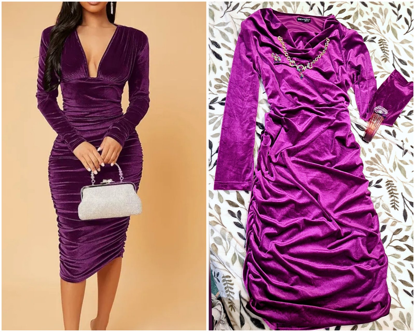 Robe Soirée Velour 💜💜💜 Élégantes La Marque Shein Neuf 