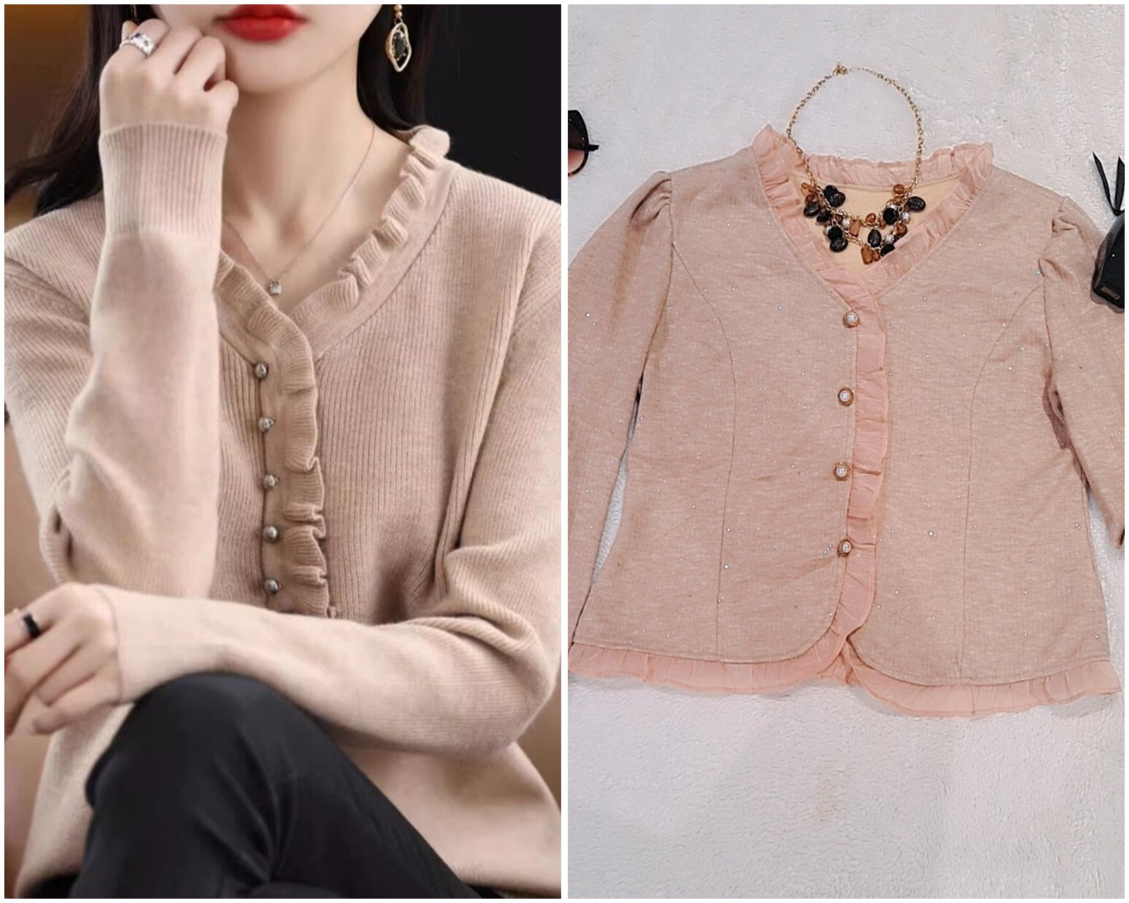 Pull Chic Couleur Crème Pailleté Dafdouf de l'intérieur 🤍🤎💯💢