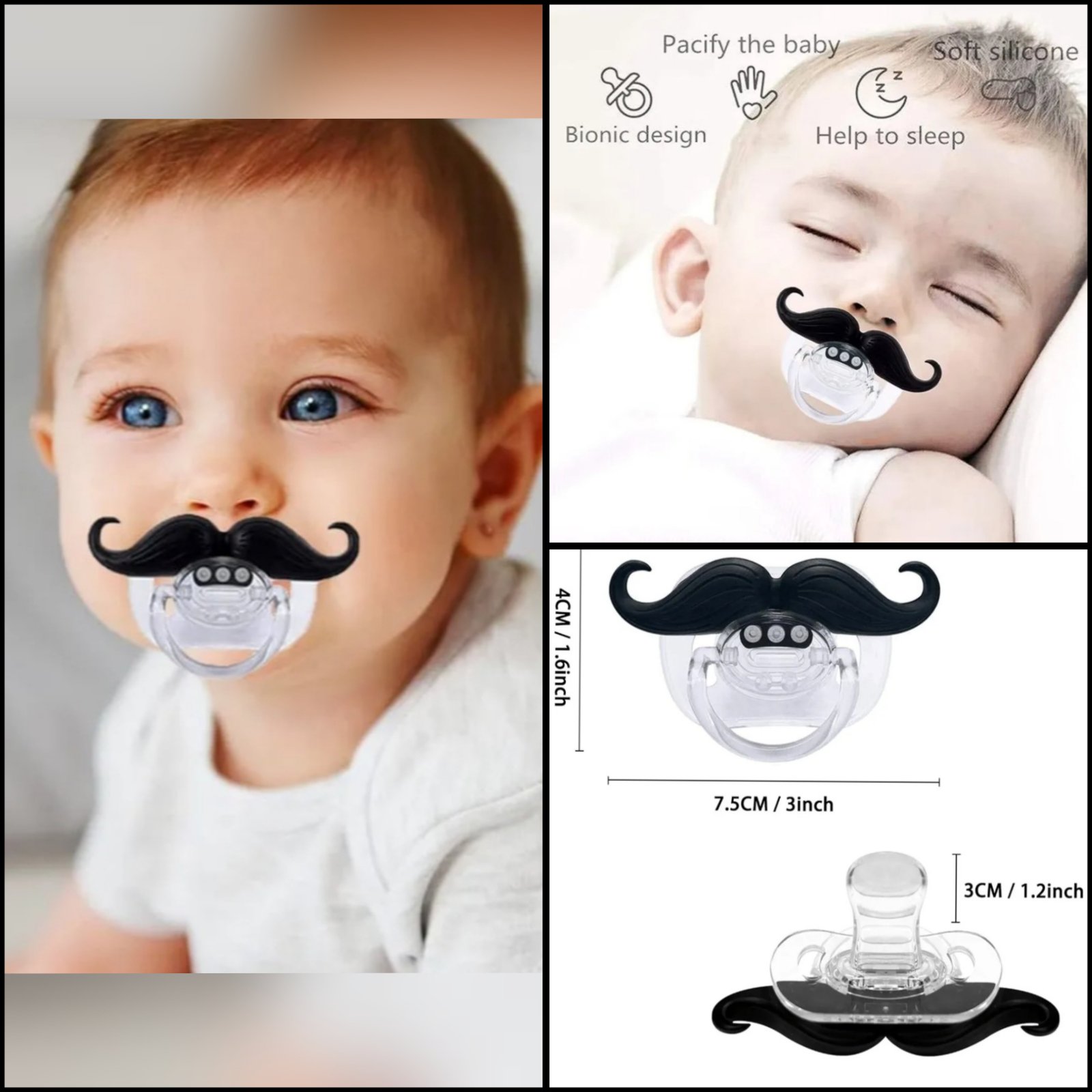 Sucette Pour bébé garçons Design Moustache Soft Silicone 👶