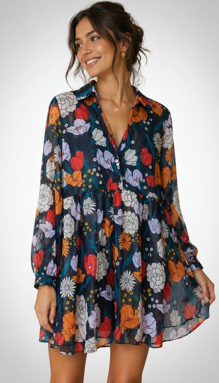 Robe Chemise Fleurie 🌺🌸 Manche longue