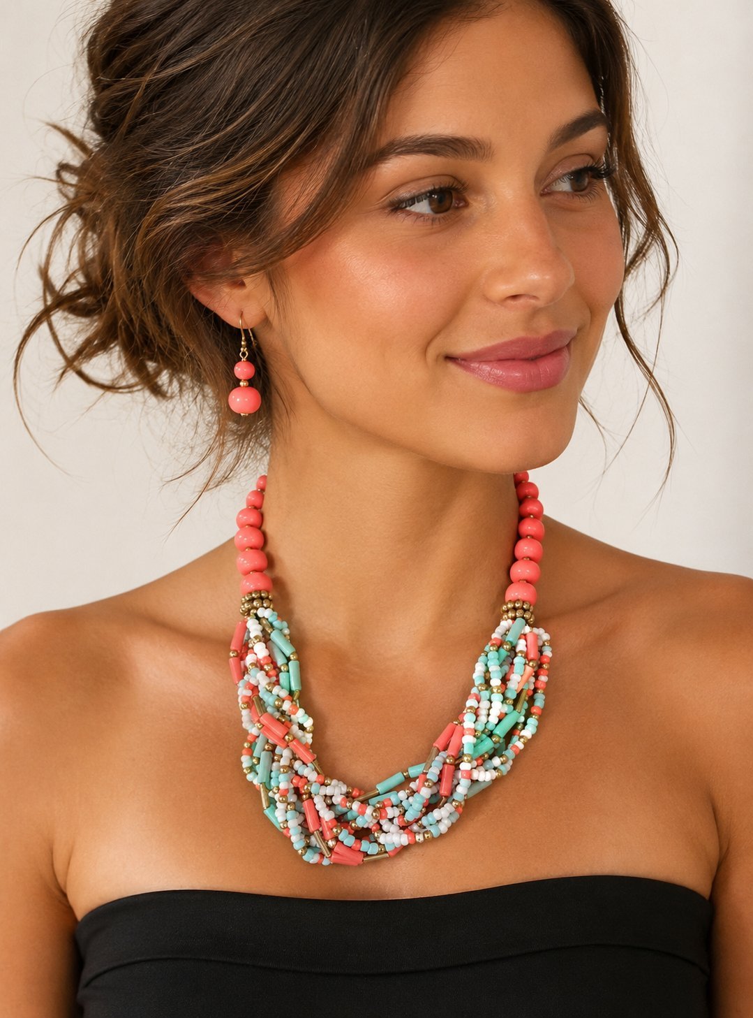 Parure collier et boucle d'oreilles 🧡💚🤍