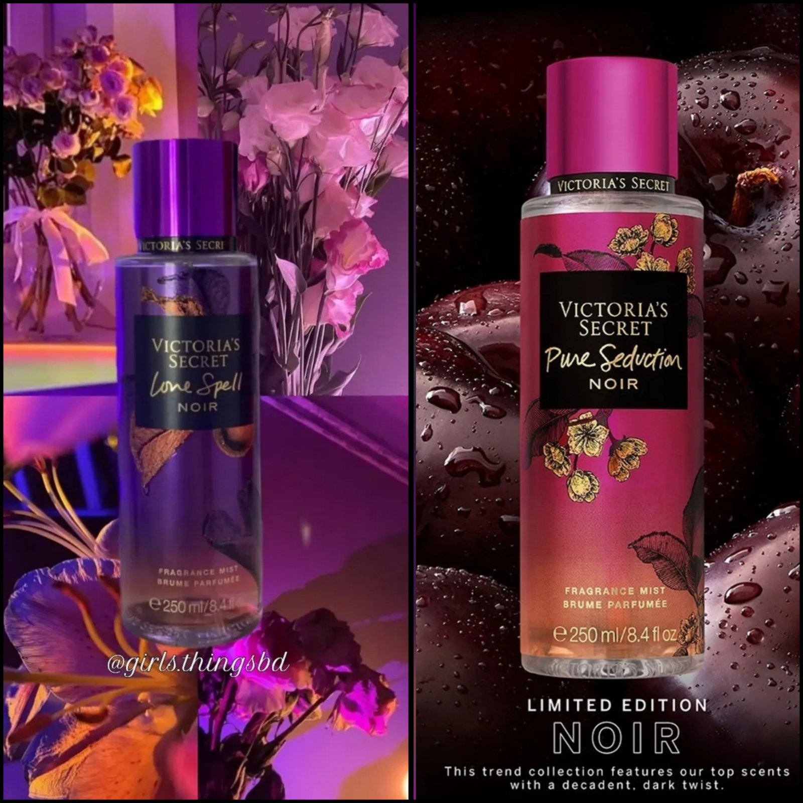 Lot Deux Brume Victoria's Secret Love Spell Noir et Pure Séduction Noir Neuf 💞