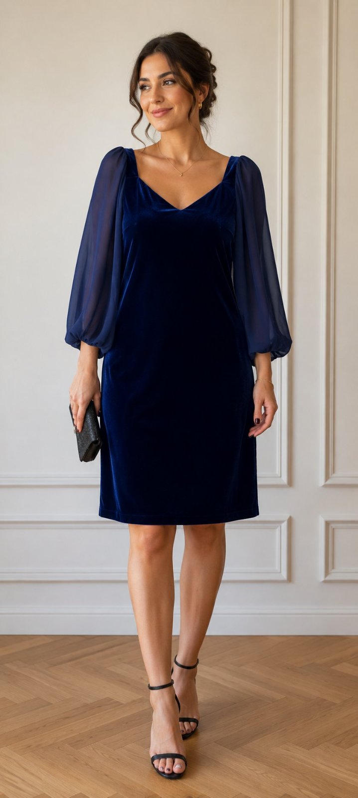 ROBE DAIN Couleur Bleu Foncé avec les manches en mousseline 💙