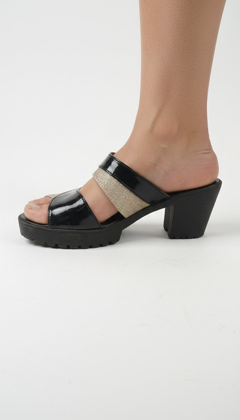 Mules noir et doré 