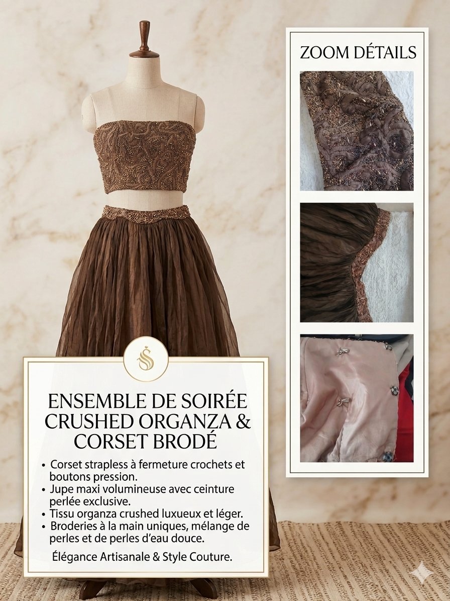  Ensemble de soirée : Corset brodé & Jupe longue
