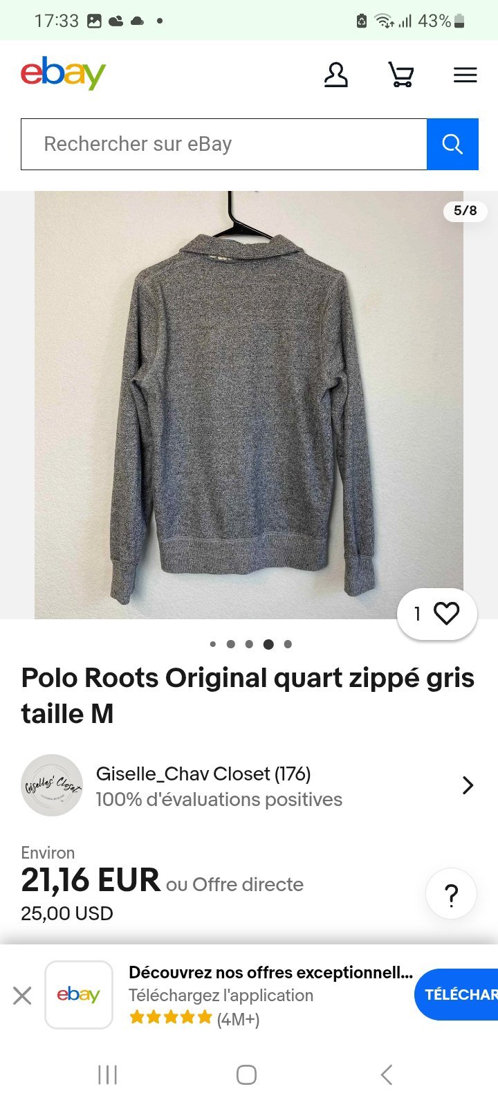 Pull zippée Roots authentique, gris Taille S