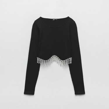  zara black fringe crop top