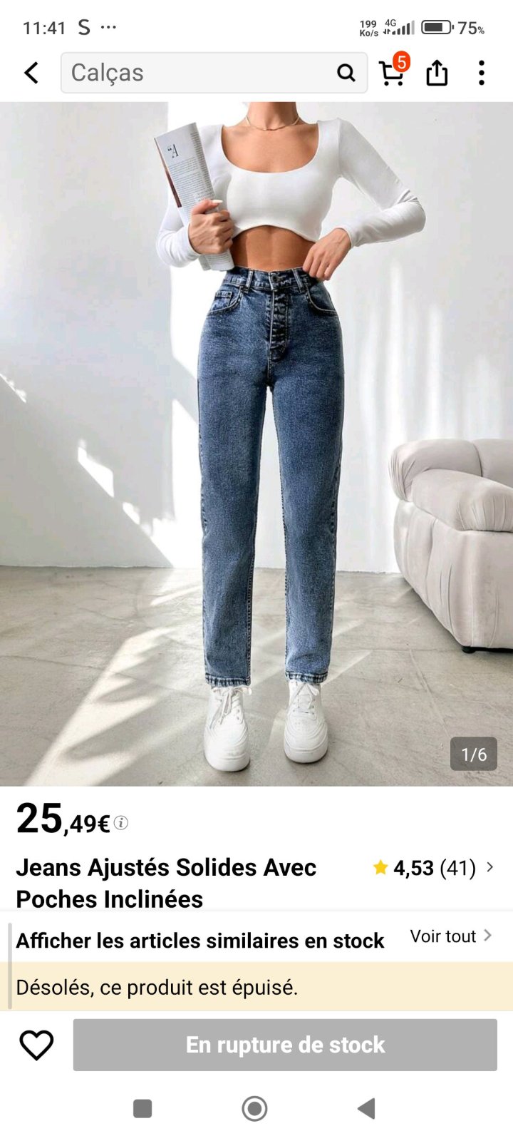 Jeans Ajustés Solides Avec Poches Inclinées