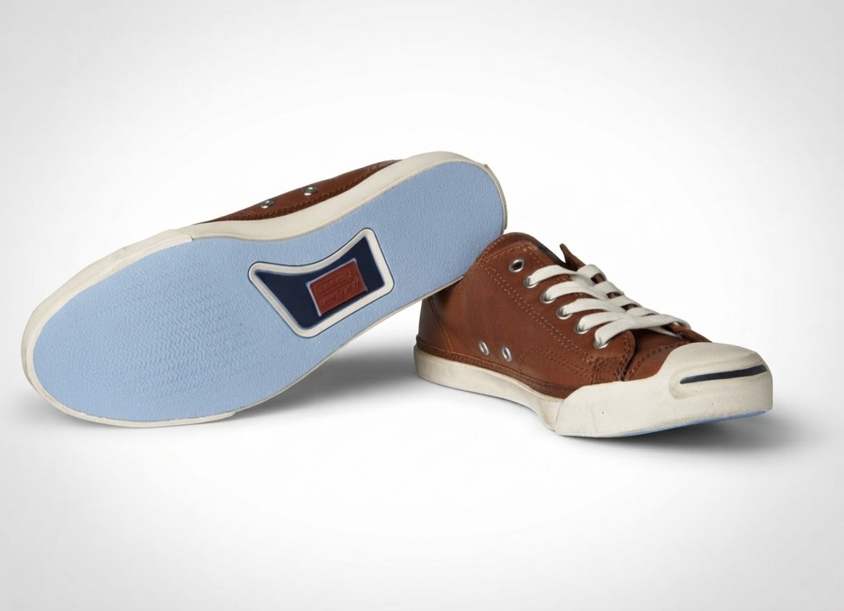 Une paire de « CONVERSE JACK PURCELL LEA » en cuir souple marron