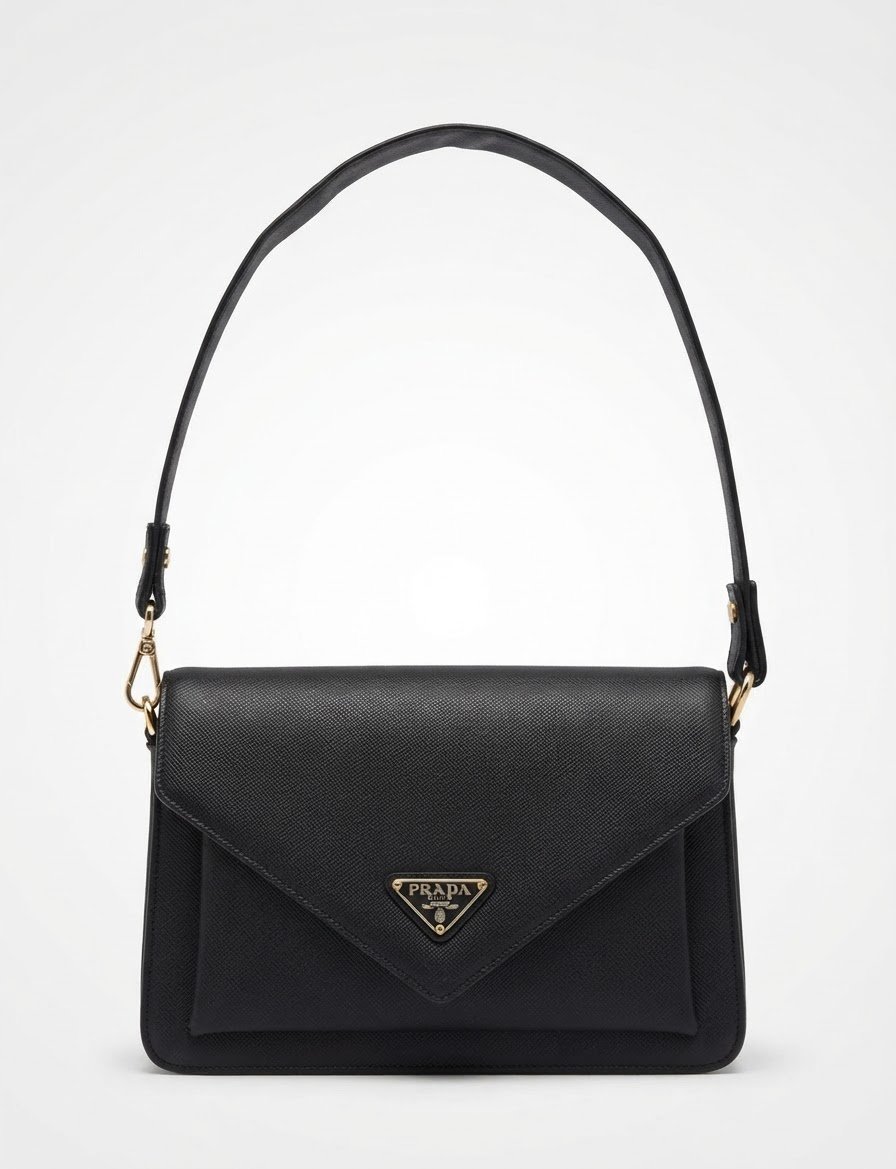 Sac à main noir à rabat triangulaire master modèles bandoulière de la maison Prada