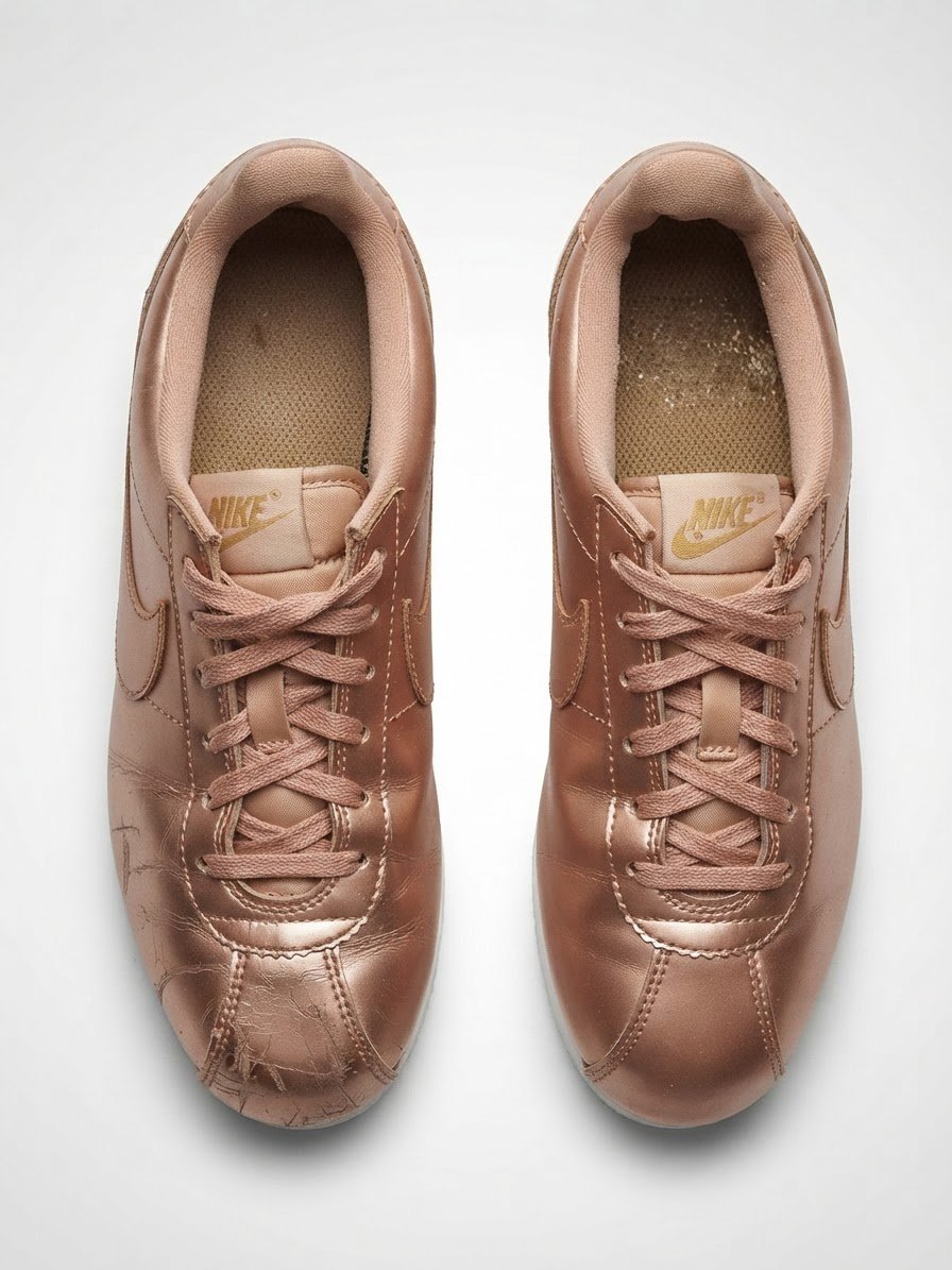 Paire de baskets Nike Cortez pour femme en coloris bronze métallique (Metallic Red Bronze / Rose Whisper) avec une finition brillante.