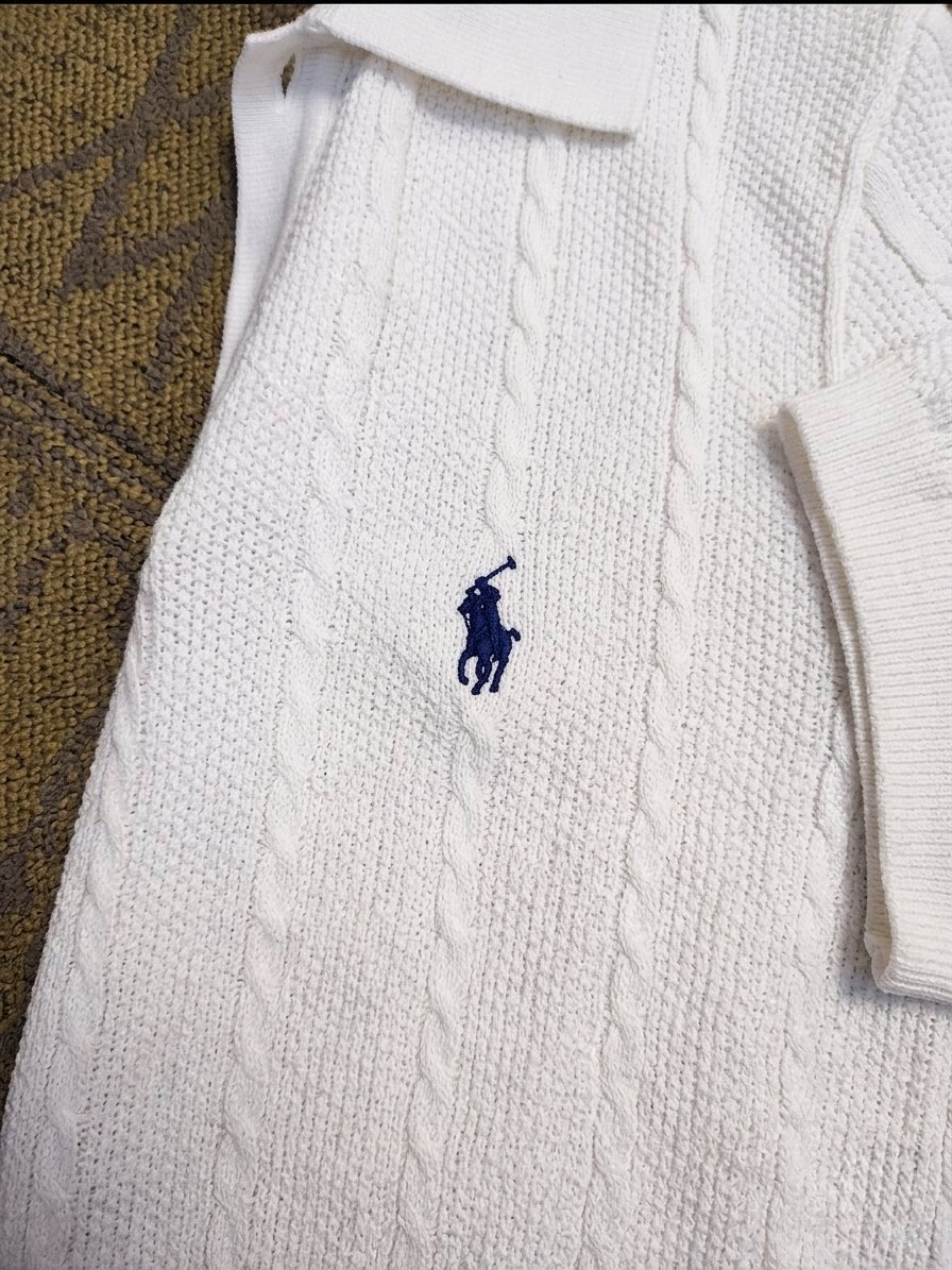 Pull polo cable knit blanc L