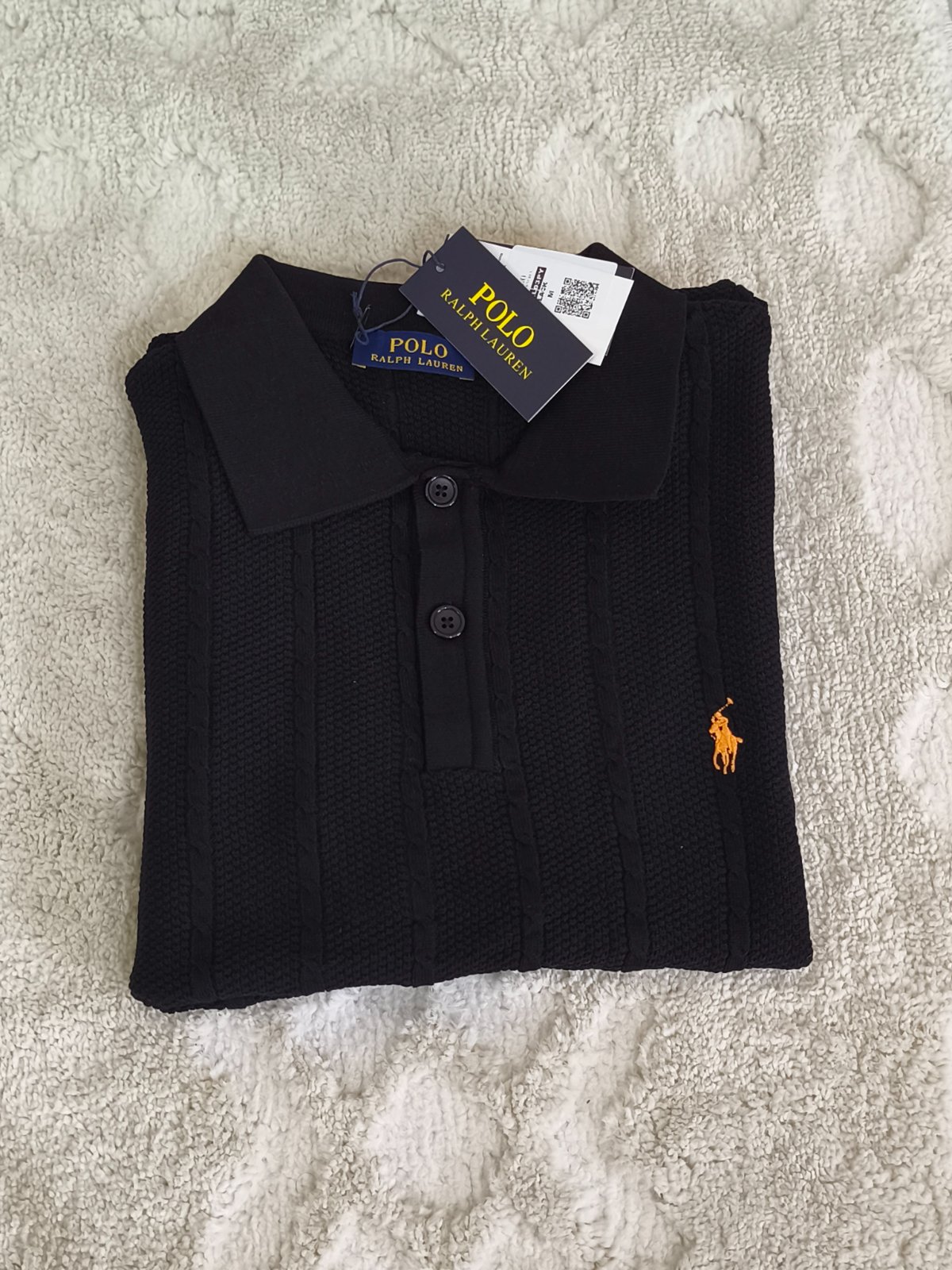 Pull polo cable knit noir XL  