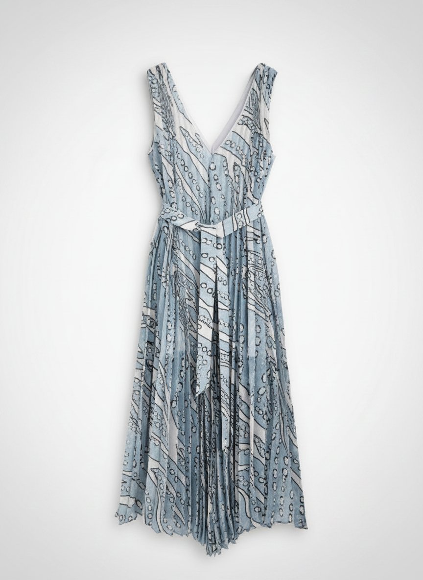 Robe imprimée plissée bleu et blanc