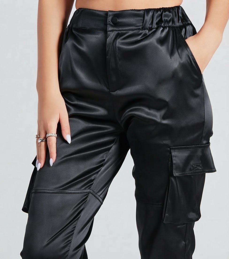 Pantalon cargo satin 