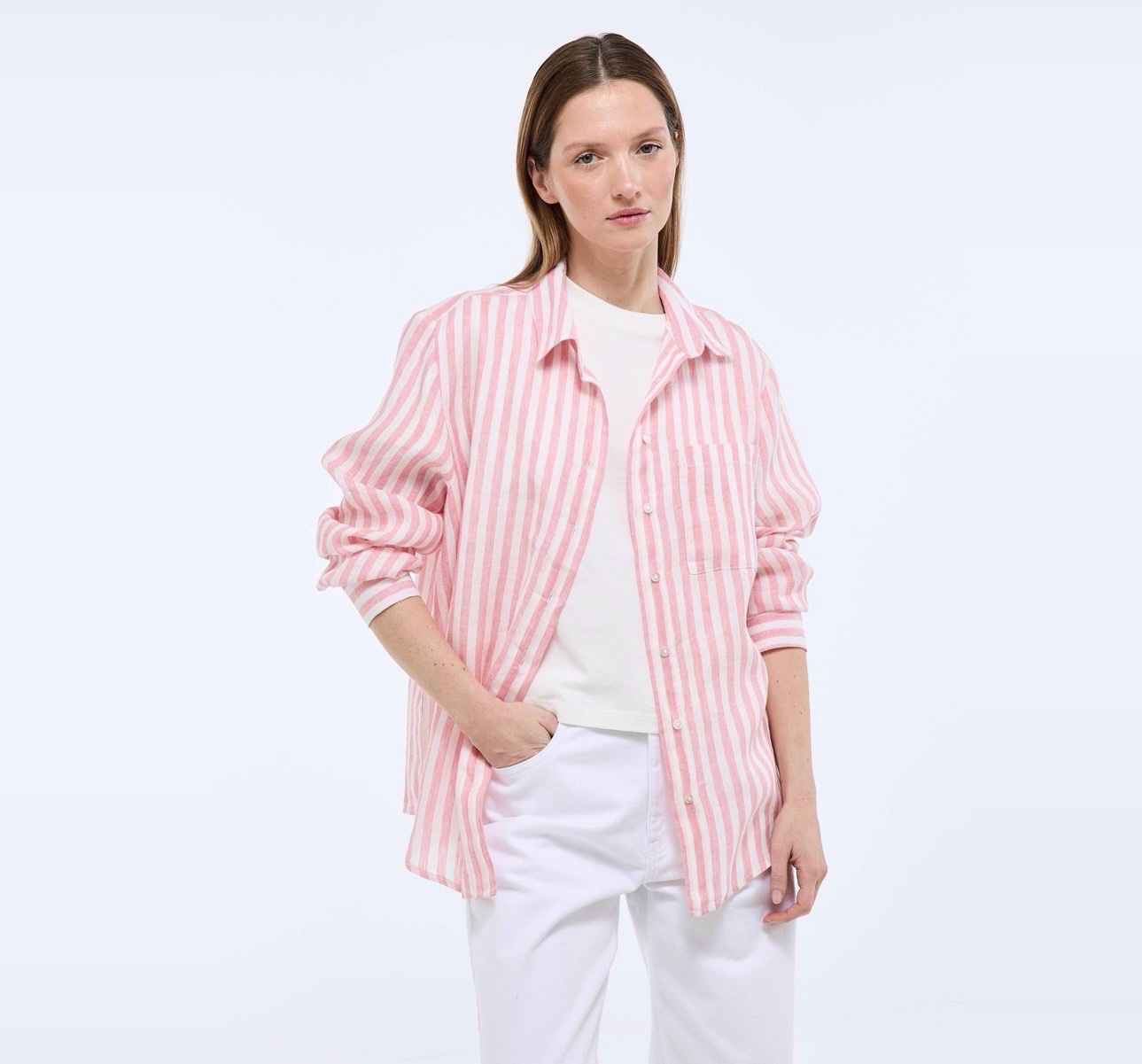 Chemise manches longues rayée en lin Taille m
