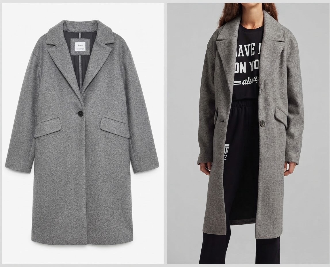 Manteau mi-long ajusté gris de la marque Bershka taille s ylabes m
