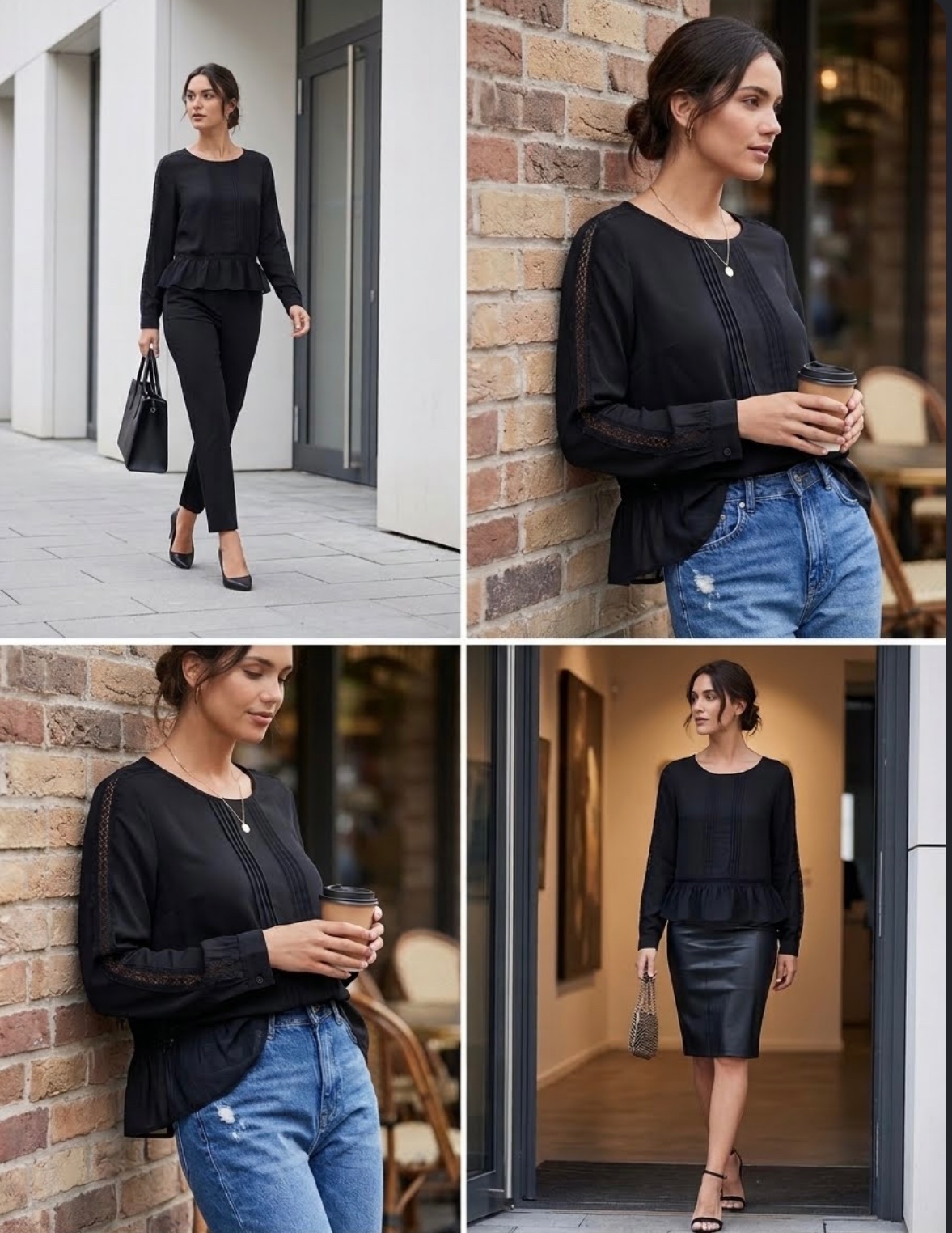 Blouse noire à manches longues pour femme de la marque ONLY Taille 40