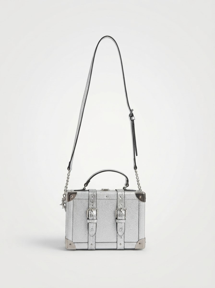 Sac à main gris argenté forme de cube