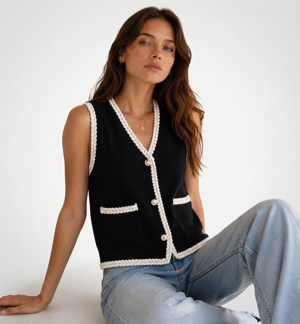 Haut style de gilet noir 