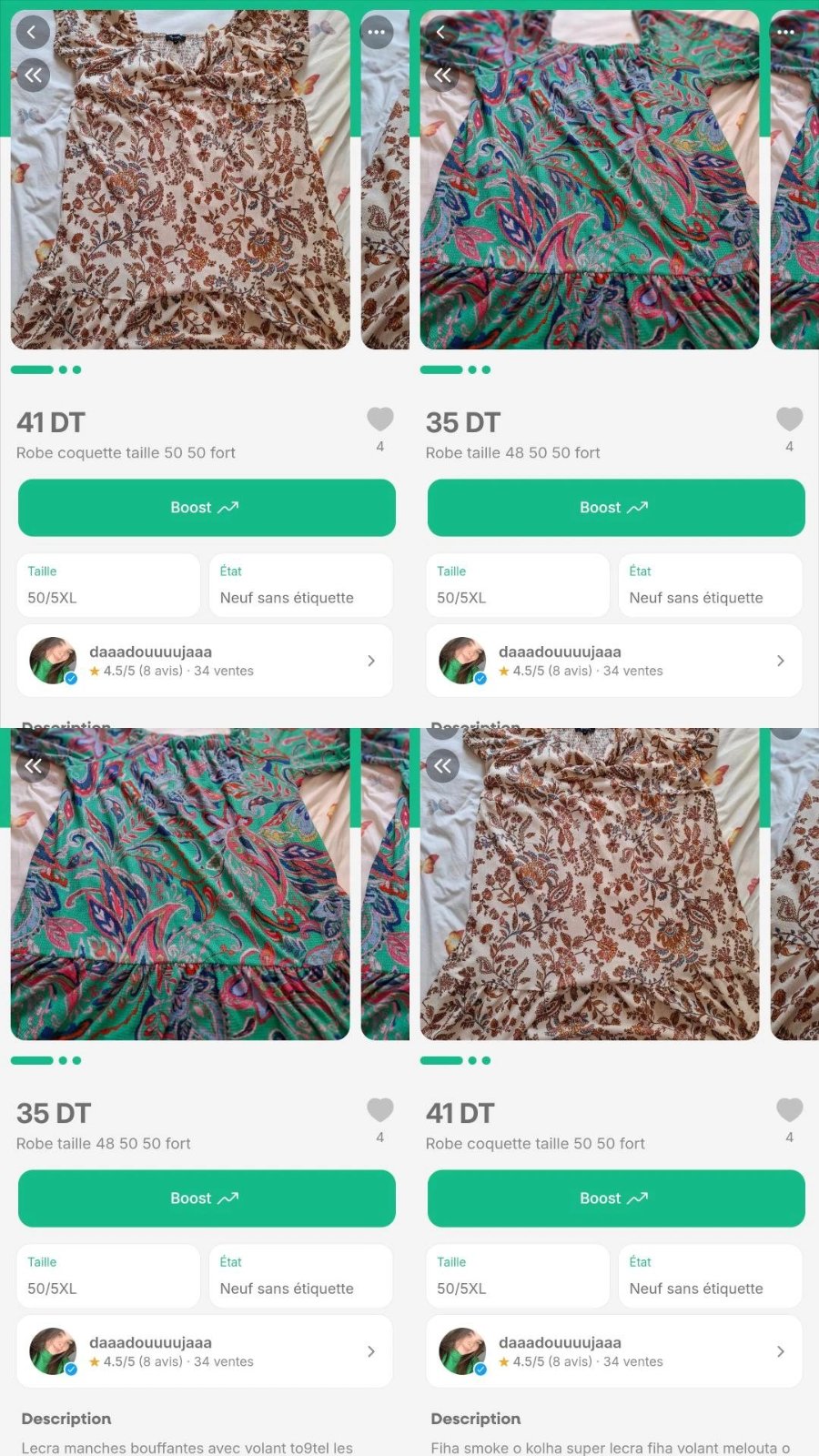 Pack deux robe à 60 dt au lieu de 76 dt