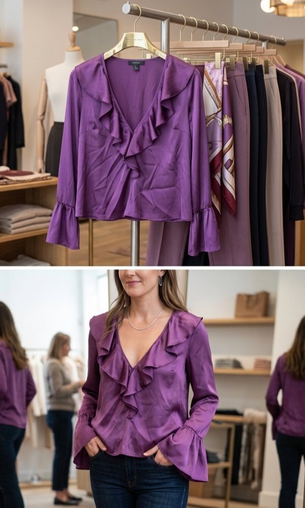 Chemise shein en satin couleur villet magnifique 