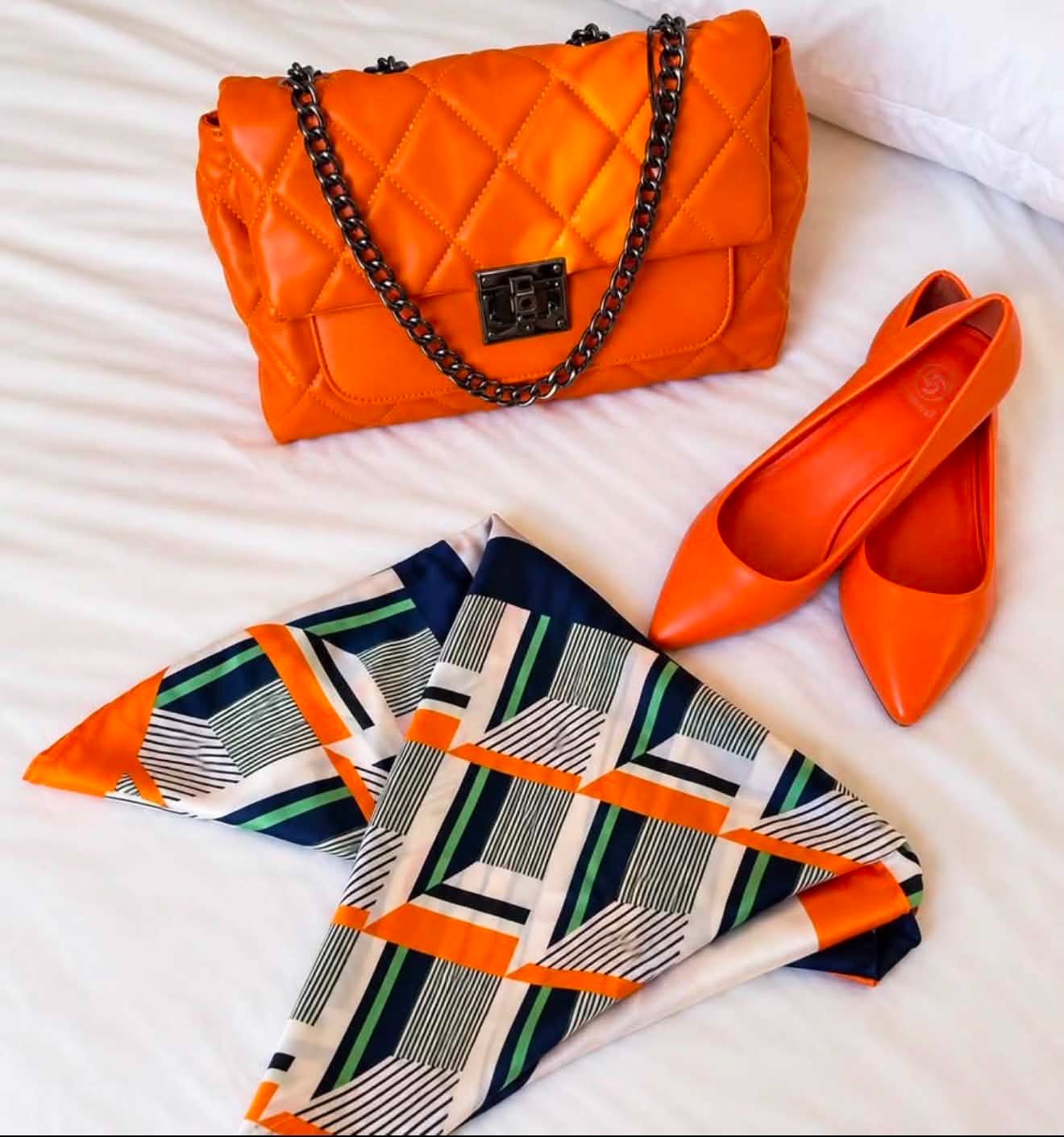 🧡 Pack orange chic – Sac + chaussures + foulard 🧡