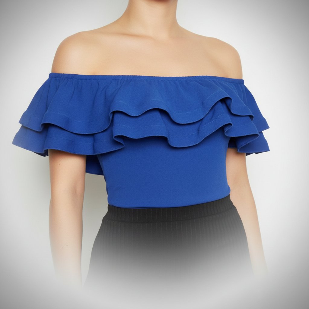 Top bustier bleu royal à volants 
