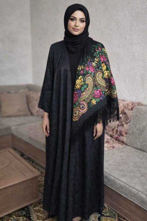 Jolie Abaya avec foulard traditionnelle 