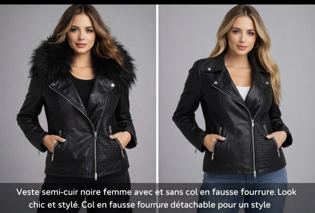 Veste femme  semi cuir en noir (importation francaise ) 