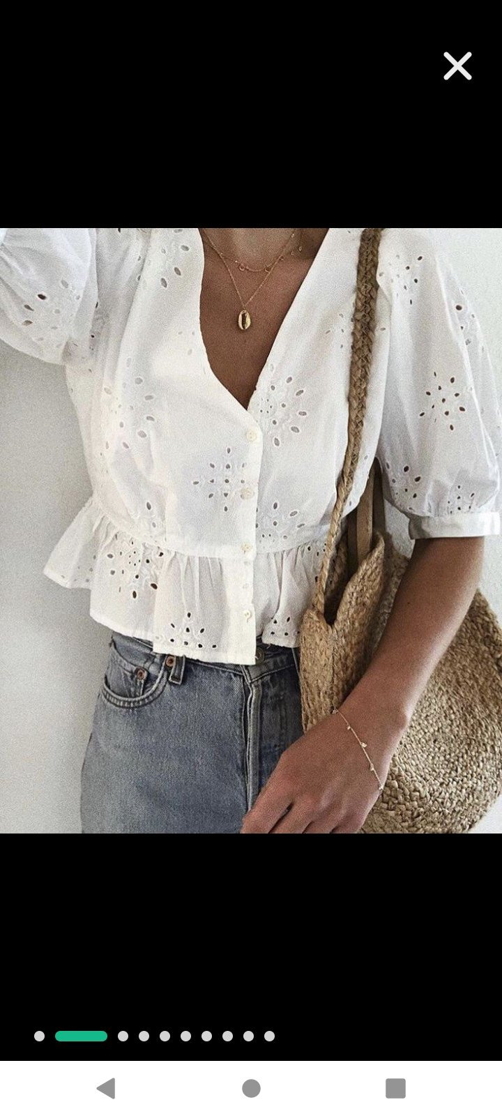 Zara white broderie anglaise cropped cotton shirt 