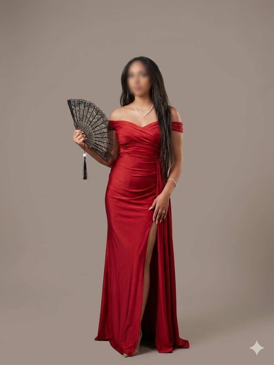 Robe de soirée sirène rouge vif avec décolleté plongeant et fente latérale - Élégance garantie pour vos événements