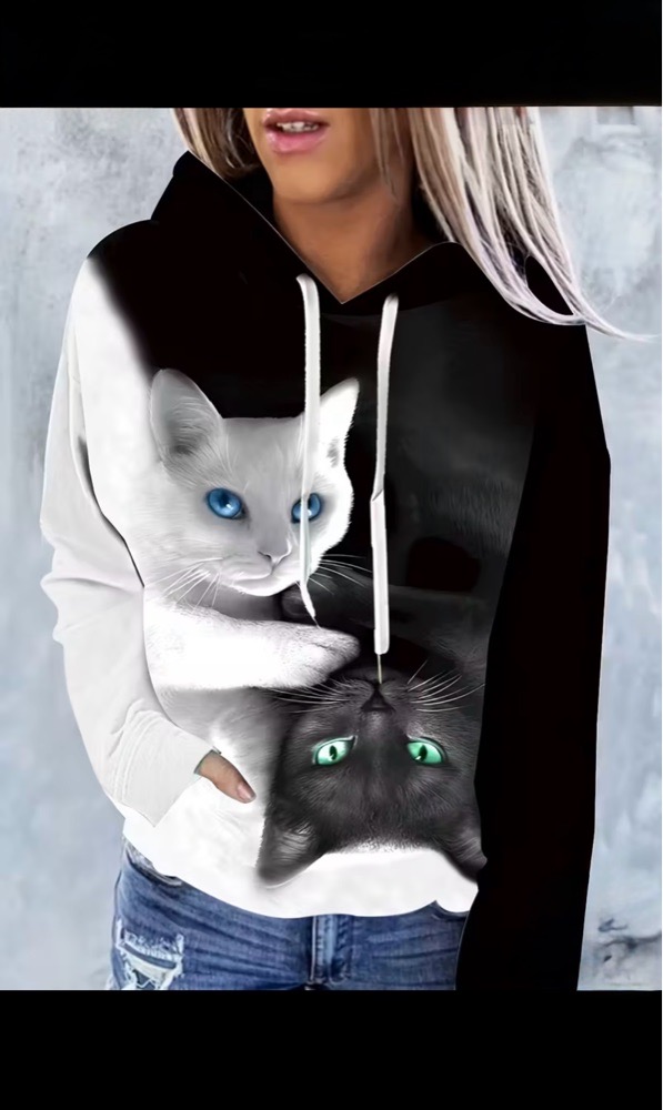Sweat à capuche avec poche kangourou imprimé chat taille XL