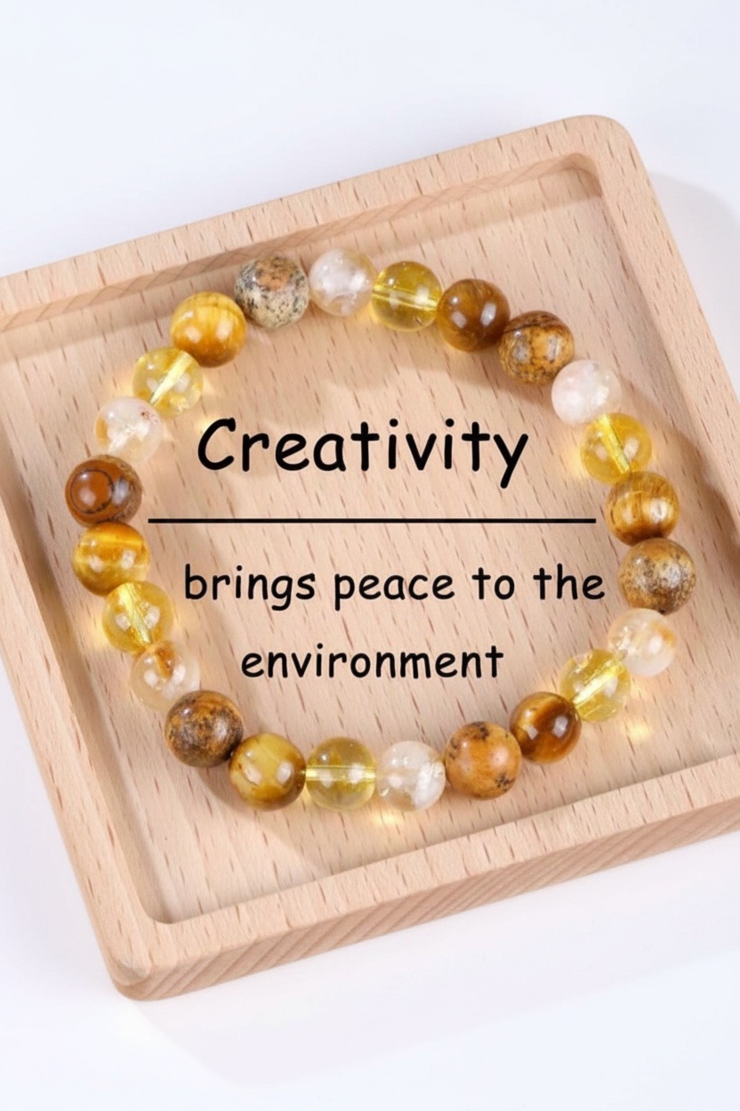 Bracelet bohème de créativité naturelle, perles en œil de tigre doré et cristal de tour jaune