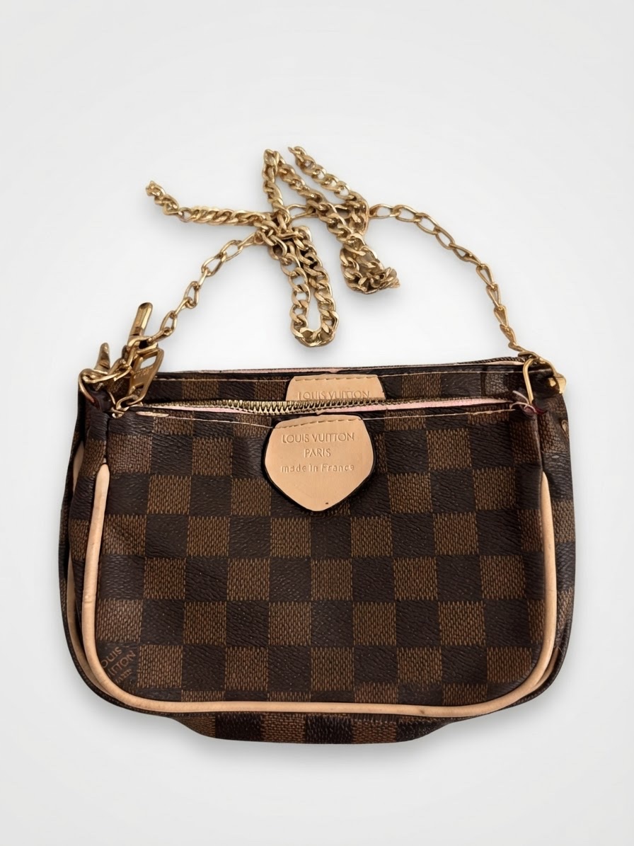 Sac Elouis vuitton « Multi Pochette » inspiré par des créateurs – Motif à carreaux marron