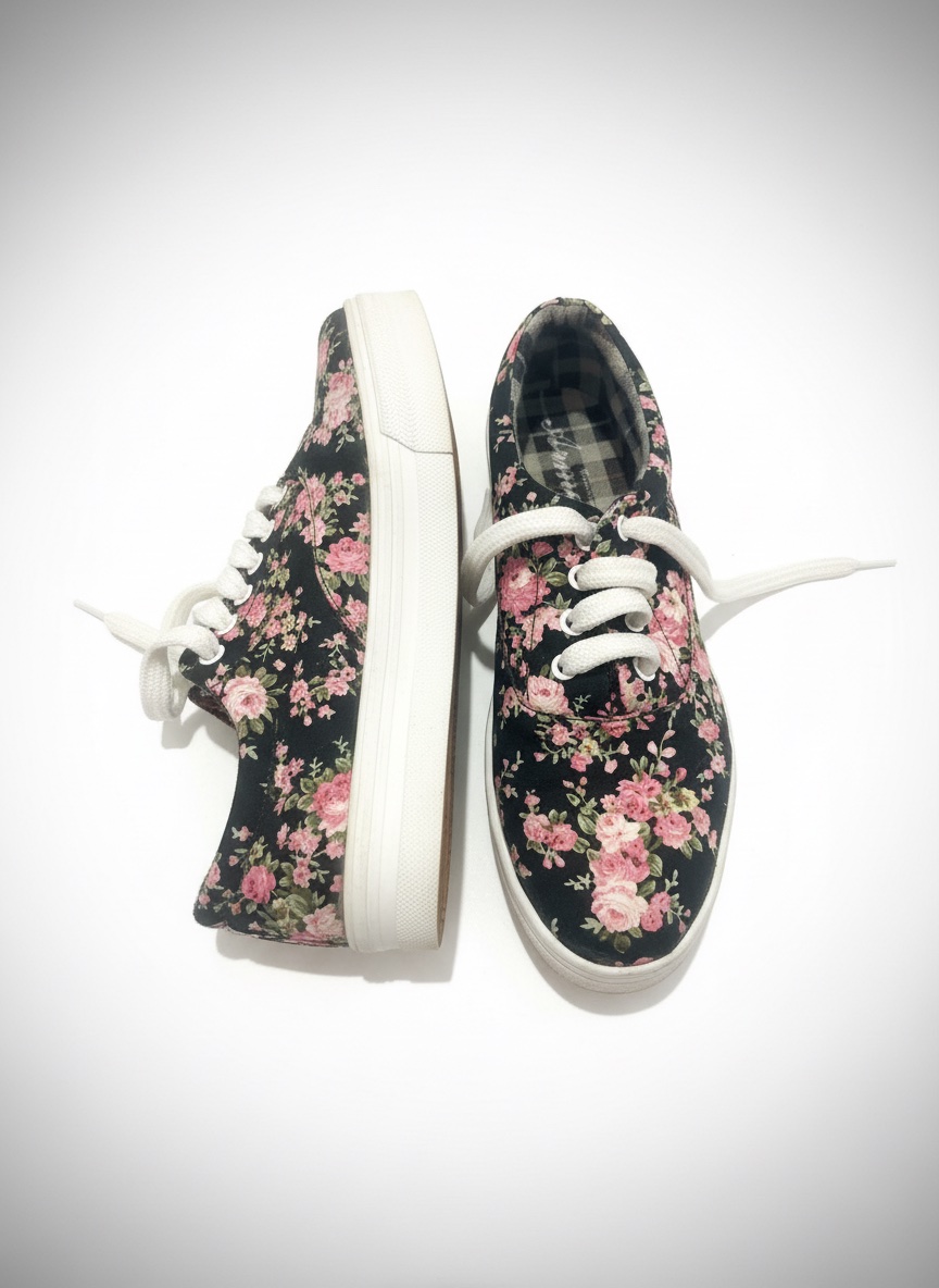 Women's Lace Up Low Top Floral Casual Shoes Size 40
