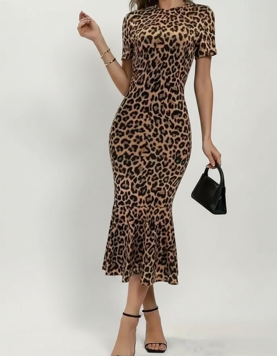 Robe léopard avec une coupe sirène 