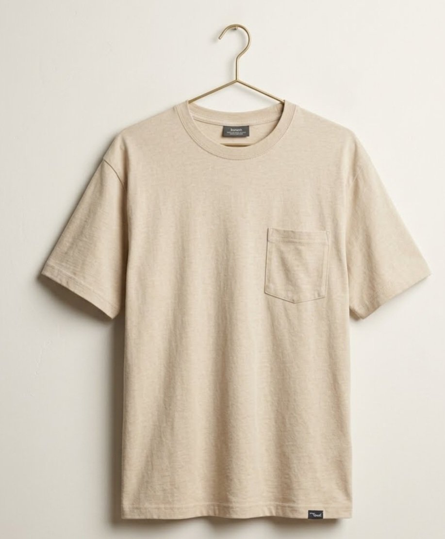 T-shirt beige oversize avec poche poitrine - Style minimaliste
