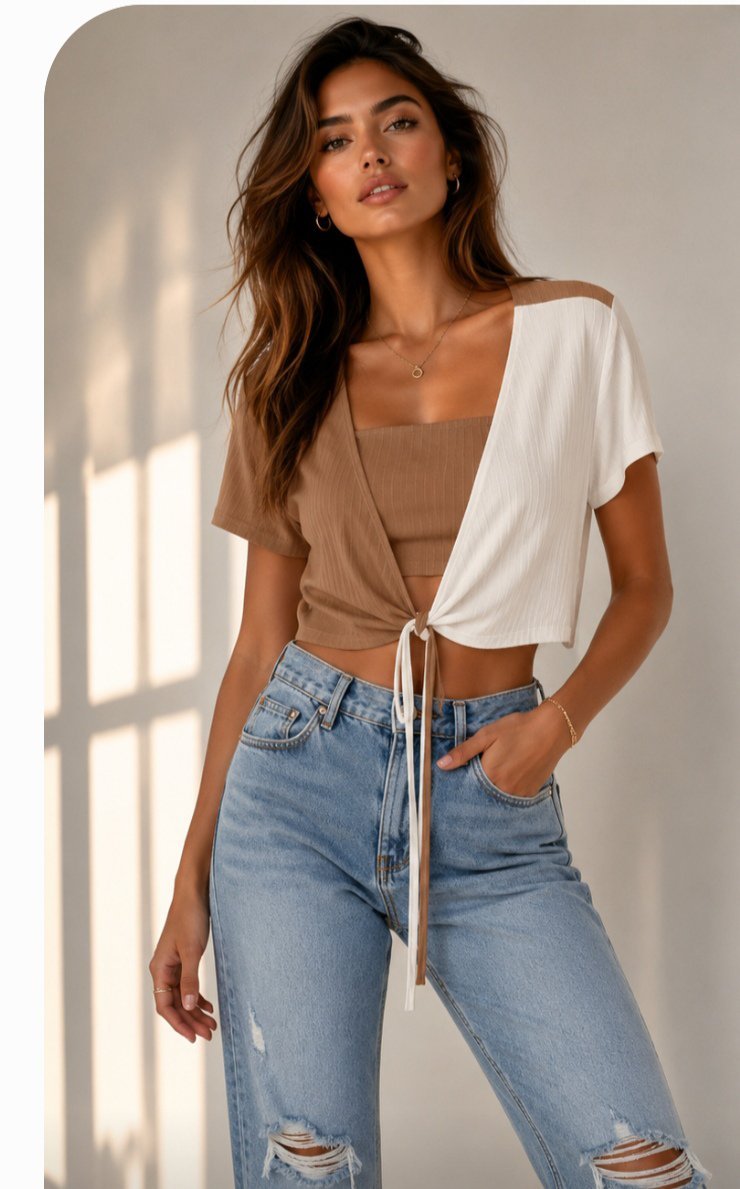 Top beige/blanc 