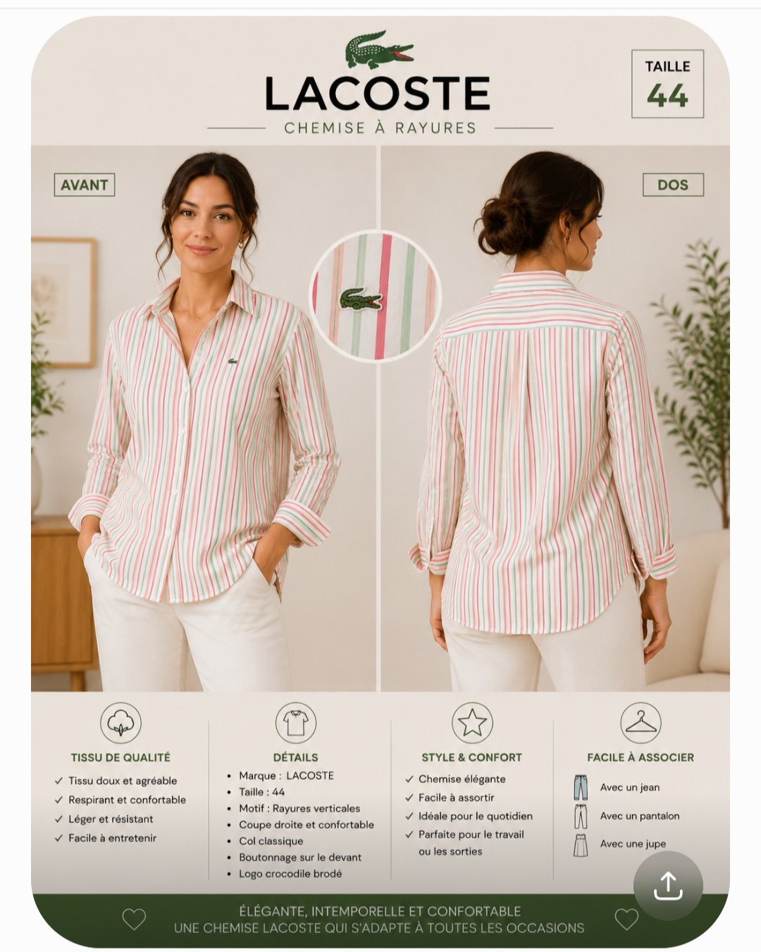 Chemise Lacoste taille 44