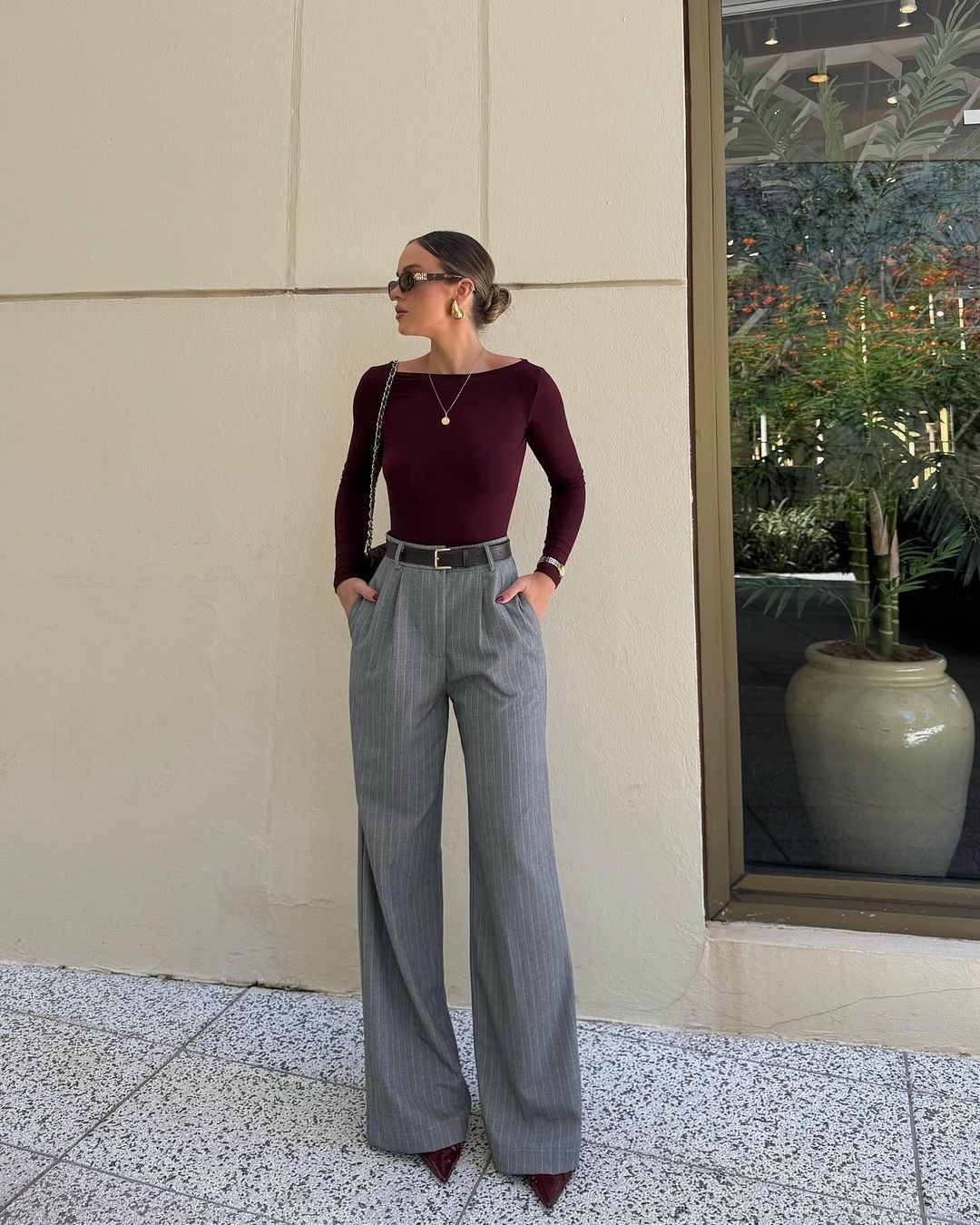 Pantalon gris raye