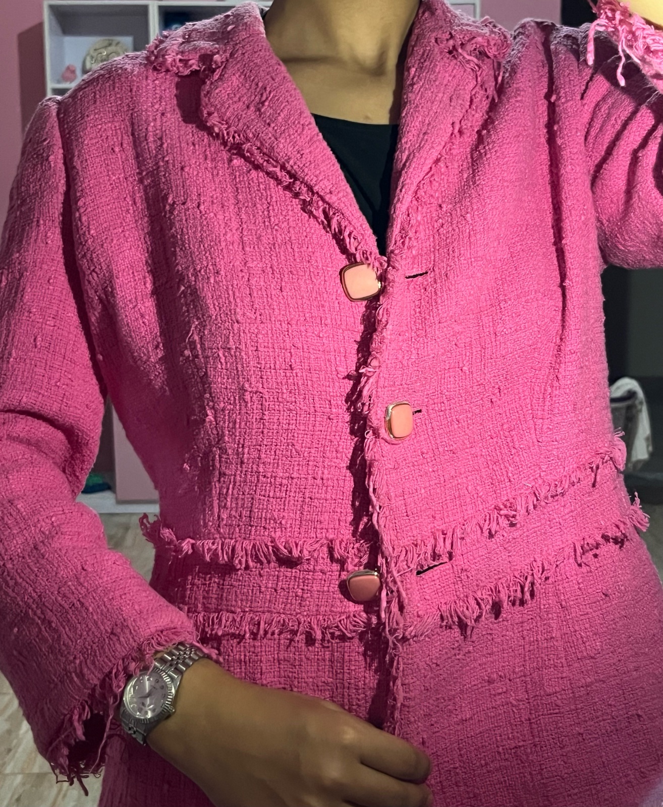Veste en tweed rose élégante / Blazer chic