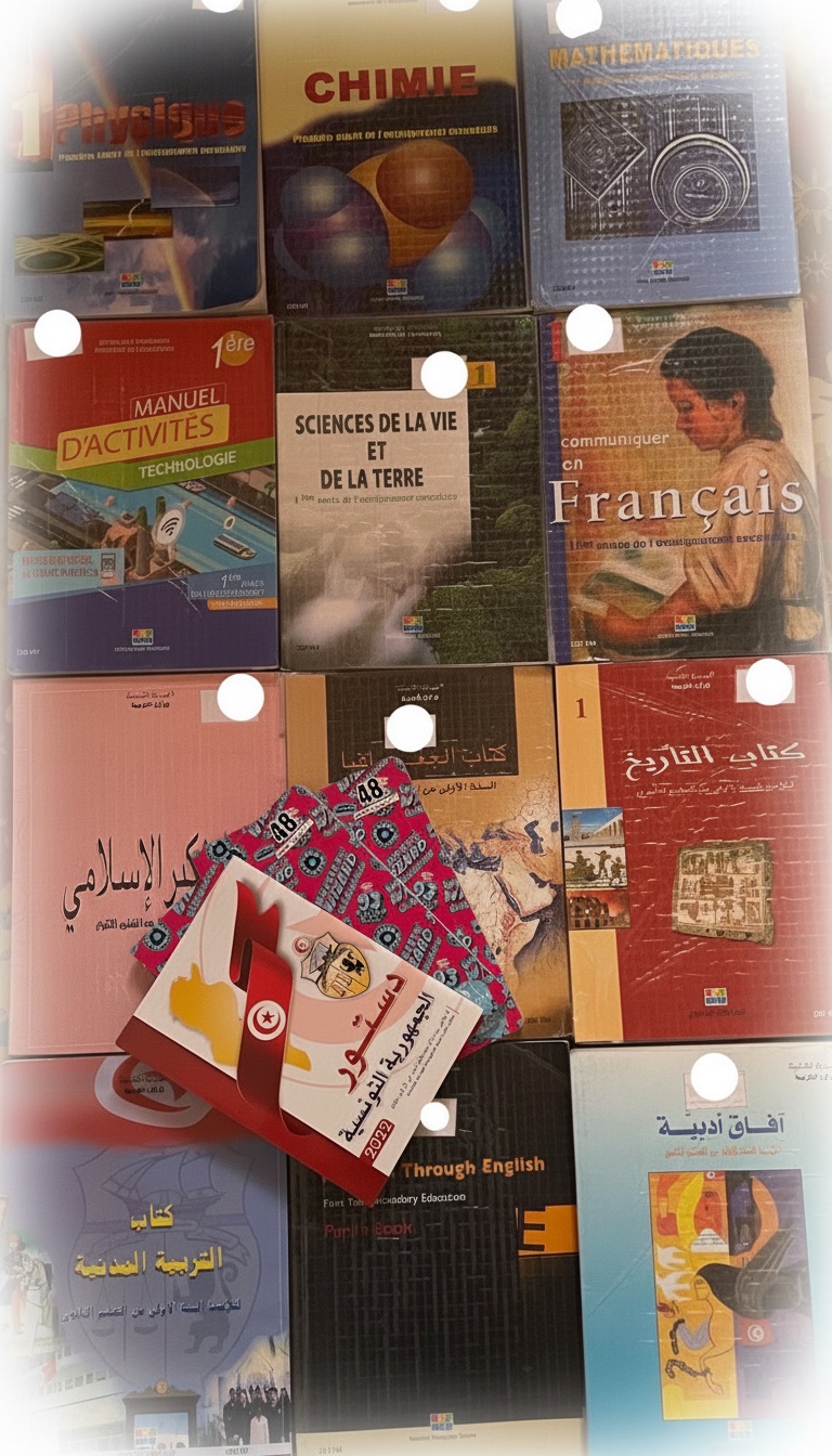 كل كتب اولى ثانوي + 2 كراسات بلاش + دستور تونسي 