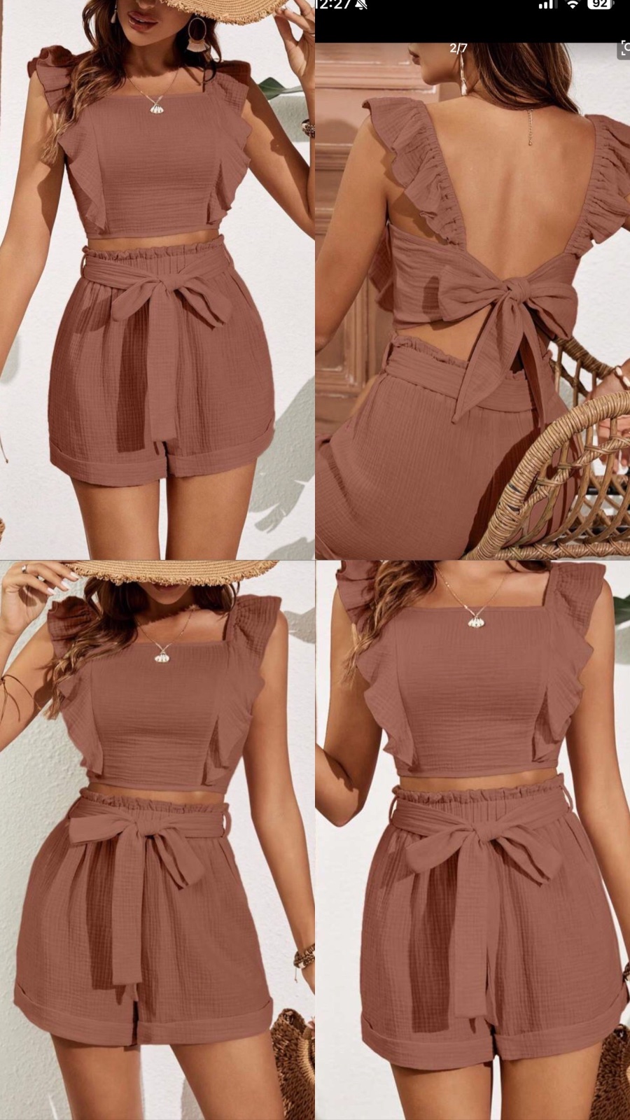 Ensemble SHEIN Frenchy : top court à volants avec taille paperbag, short avec ceinture