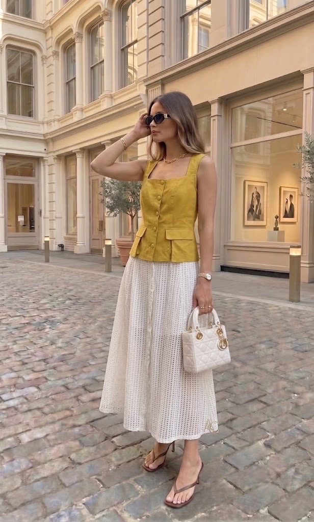 Ensemble jacket jaune et jupe blanc