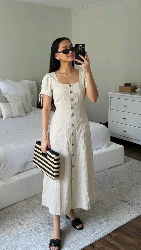 Robe beige avec ceinture 